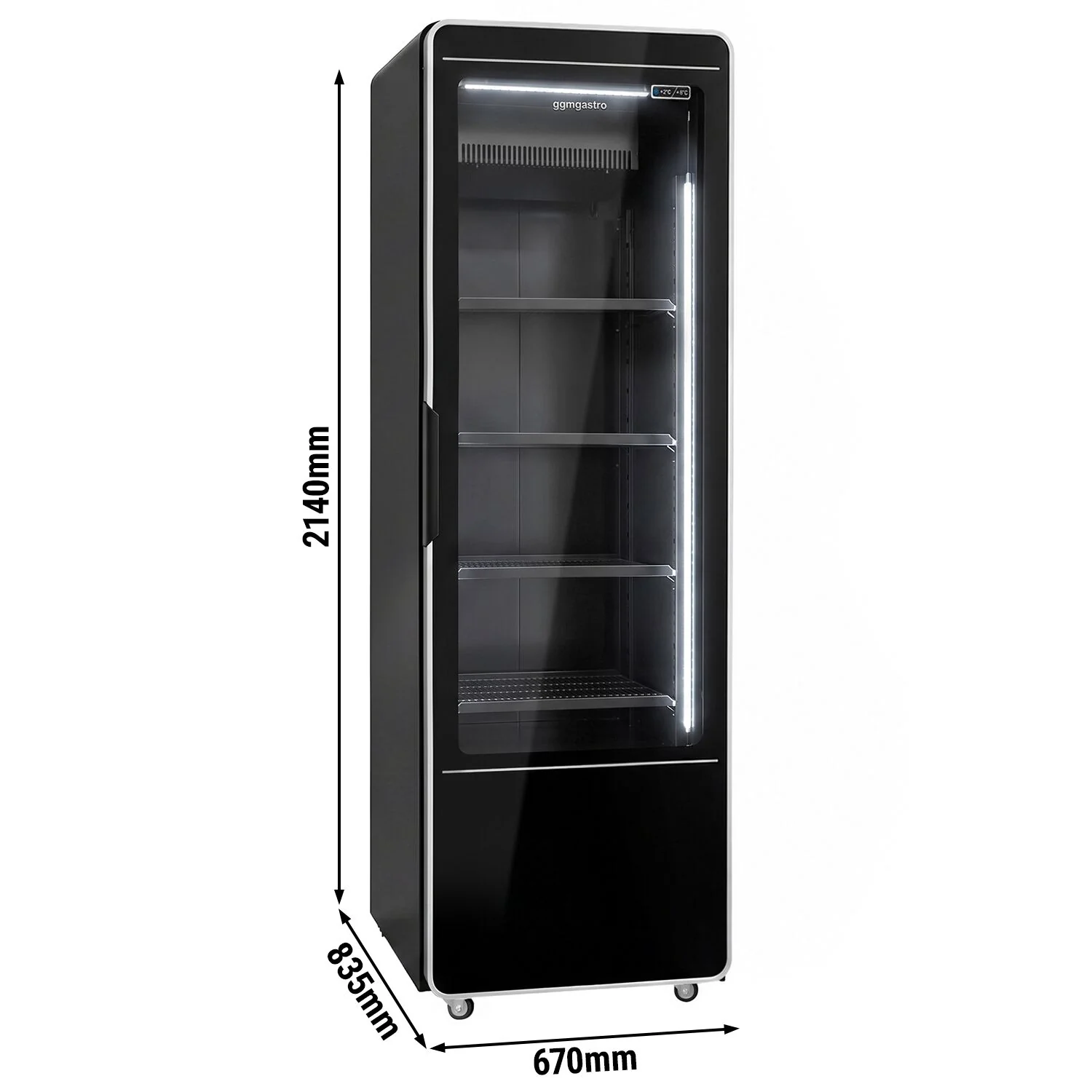 Displaykjøler - 670 mm - 560 l - med 1 glassdør & LED-belysning - digital temperaturstyring - svart