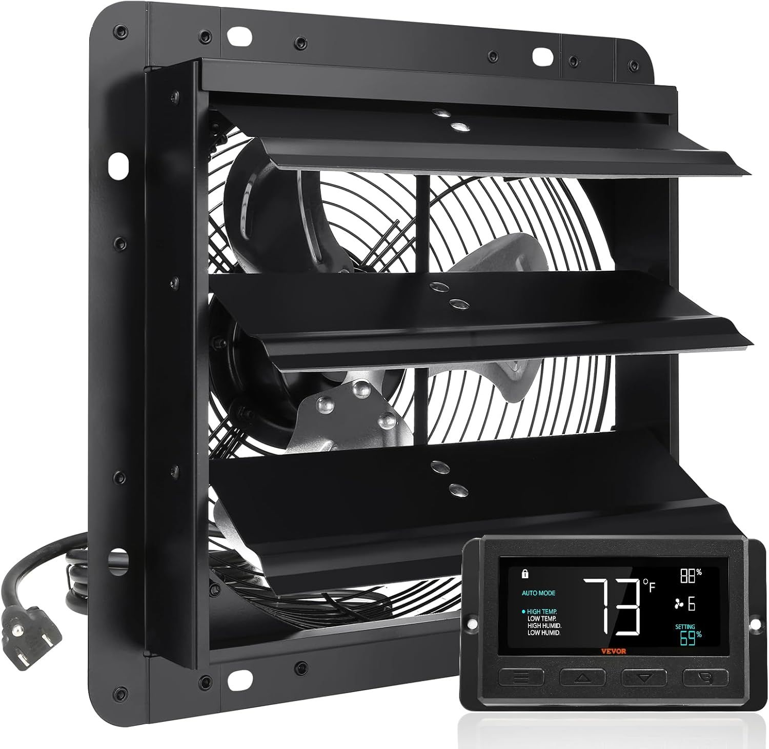 VEVOR 254mm Exhaust Fan with Temp & Humidity Control, EC-Motor, 843 CFM Adjustable Speed for Ventilation