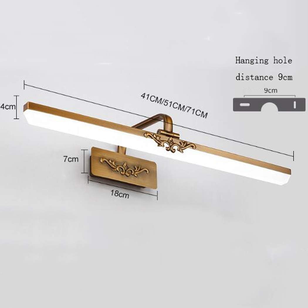 Badezimmer-Waschtischleuchte, LED-Frontspiegelleuchte, Make-up-Beleuchtungskörper, Badezimmer-Wandleuchte, wasserdichte, beschlagfreie LED-Spiegelleuchte, Antik-Messing-Bilderleuchte, Kaltweiß, 61