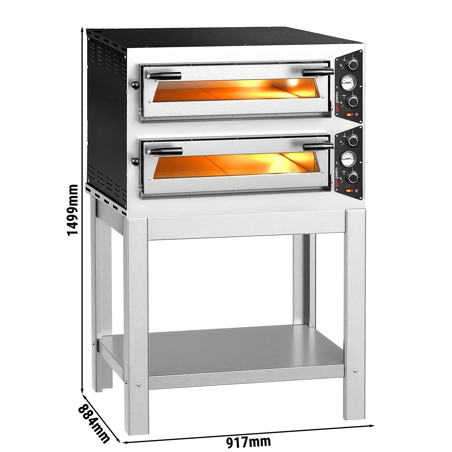 Elektrisk pizzaovn - 917x884 mm - 4+4x ? 30 cm - opptil 450 ��C - manuell - inkl. understell