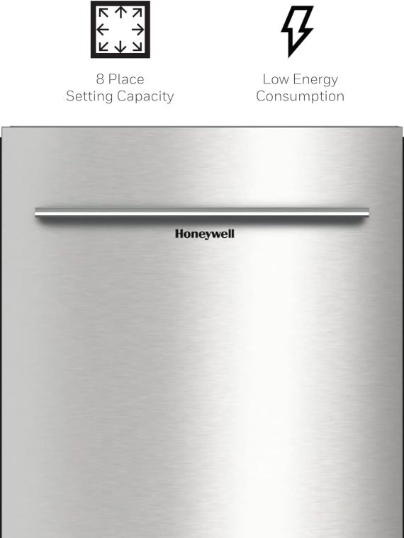 Honeywell 18 Inch Dishwasher with 8 Place settings, 6 Washing Programs, Stainless Steel Tub, UL/Energy Star- Stainless Steel