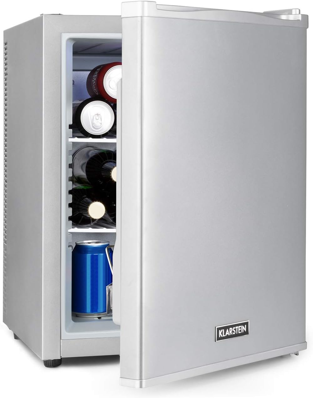 KLARSTEIN Petit Frigo de Chambre 40L pour Snacks et Boissons, Silencieux, Mini Bar, Réfrigérateur Camping et Cosmétique, Étagères Réglables, 5-15°C