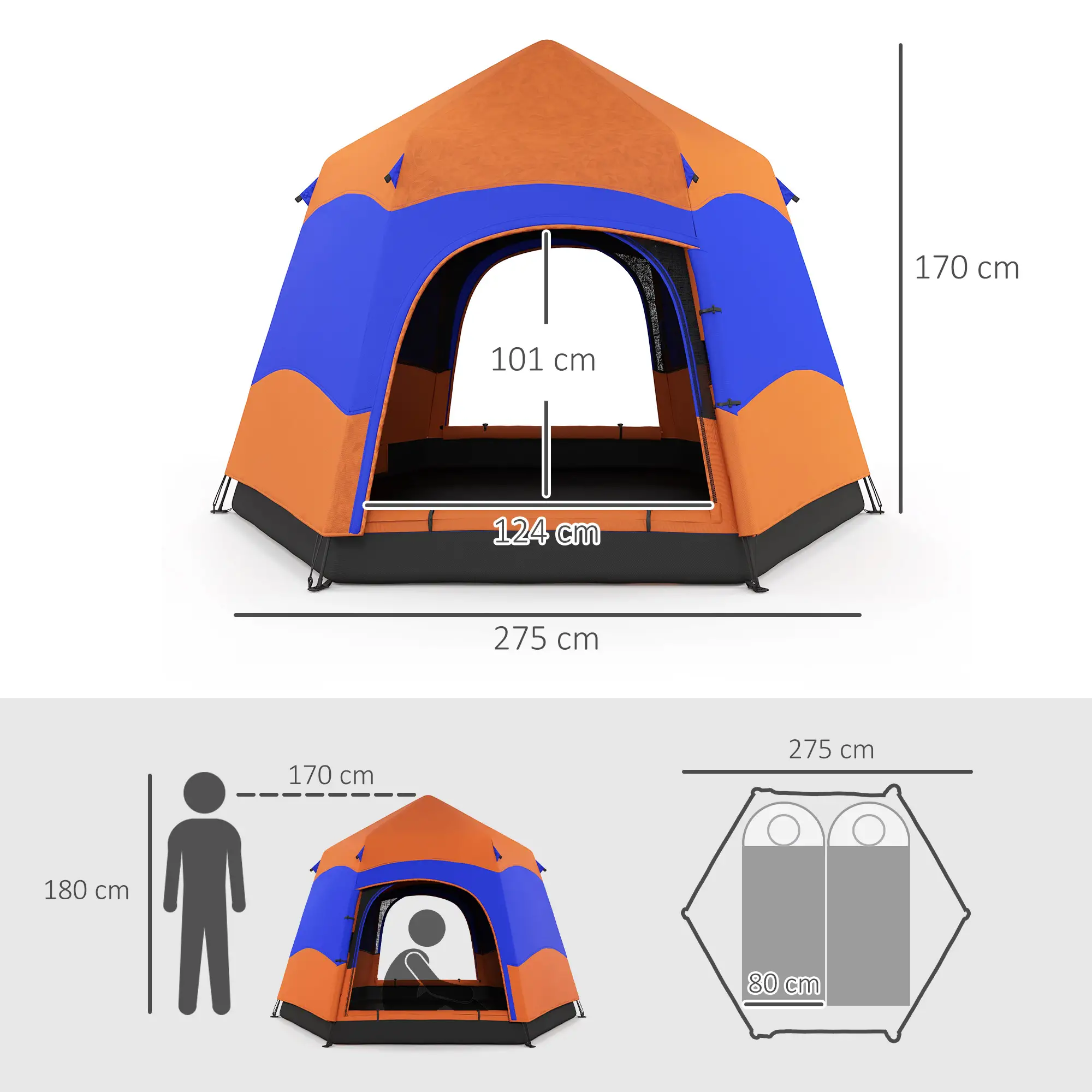 Outsunny Kampeertent Quick-Up 4-6 Personen dubbelwandig Outdoor