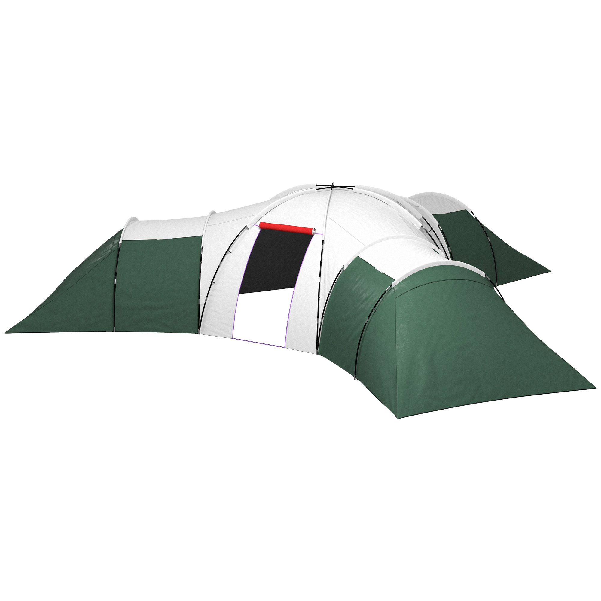 Kampeertent voor 6-9 Personen, 4 Kamers, Voortent, Waterdicht, 615x615x225cm, Groen