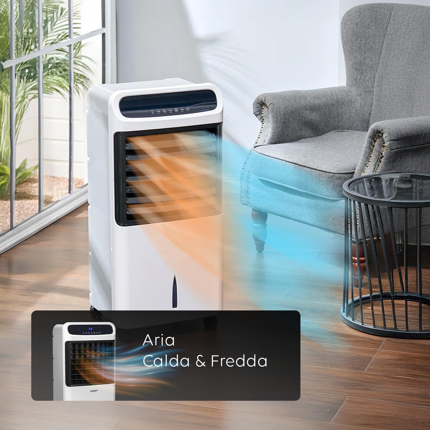 Avilia - Verdunstungskühler Trio Clima 4-in-1 Kalt/Warm 80-2000W mit Befeuchtung, Luftreinigung, Tank 10L, Timer 12H, Fernbedienung und Rollen für Haus und Büro
