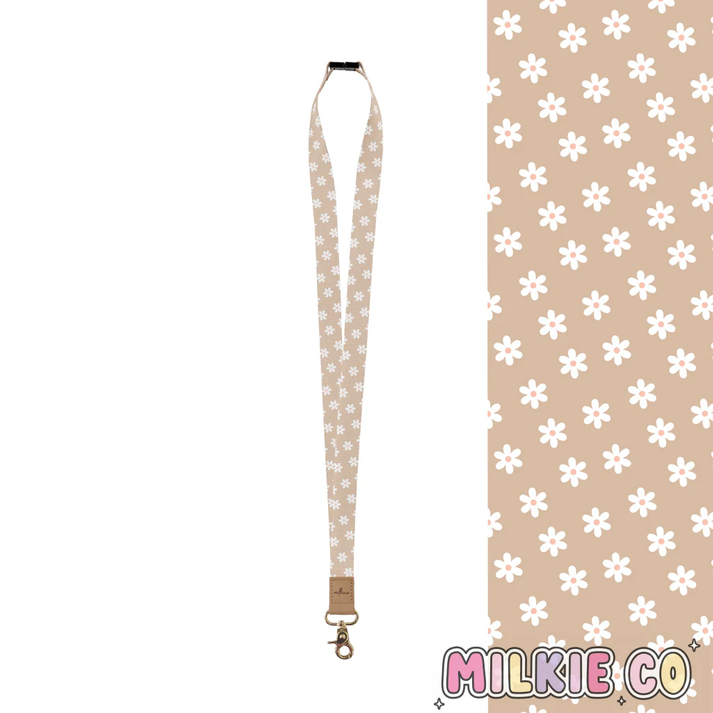 Beige Bloom Fabric Lanyard