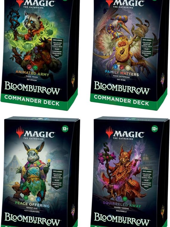 2025 The Gathering Bloomburrow Commander Deck Bundle – Includes All 4 Decks (Animated Army  Family Matters  Peace Offering  and Squirreled Away)