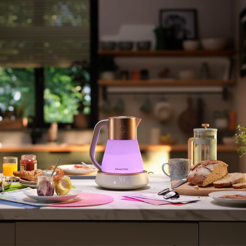 Russell Hobbs Wasserkocher Glas [1,7L, Temperatureinstellung 40-100°] Calm (LED-Beleuchtung, beruhigende Klänge, Leise-Koch-Technologie,Warmhaltefunktion,Digitaldisplay,Touch-Bedienung,2400W) 27450-70
