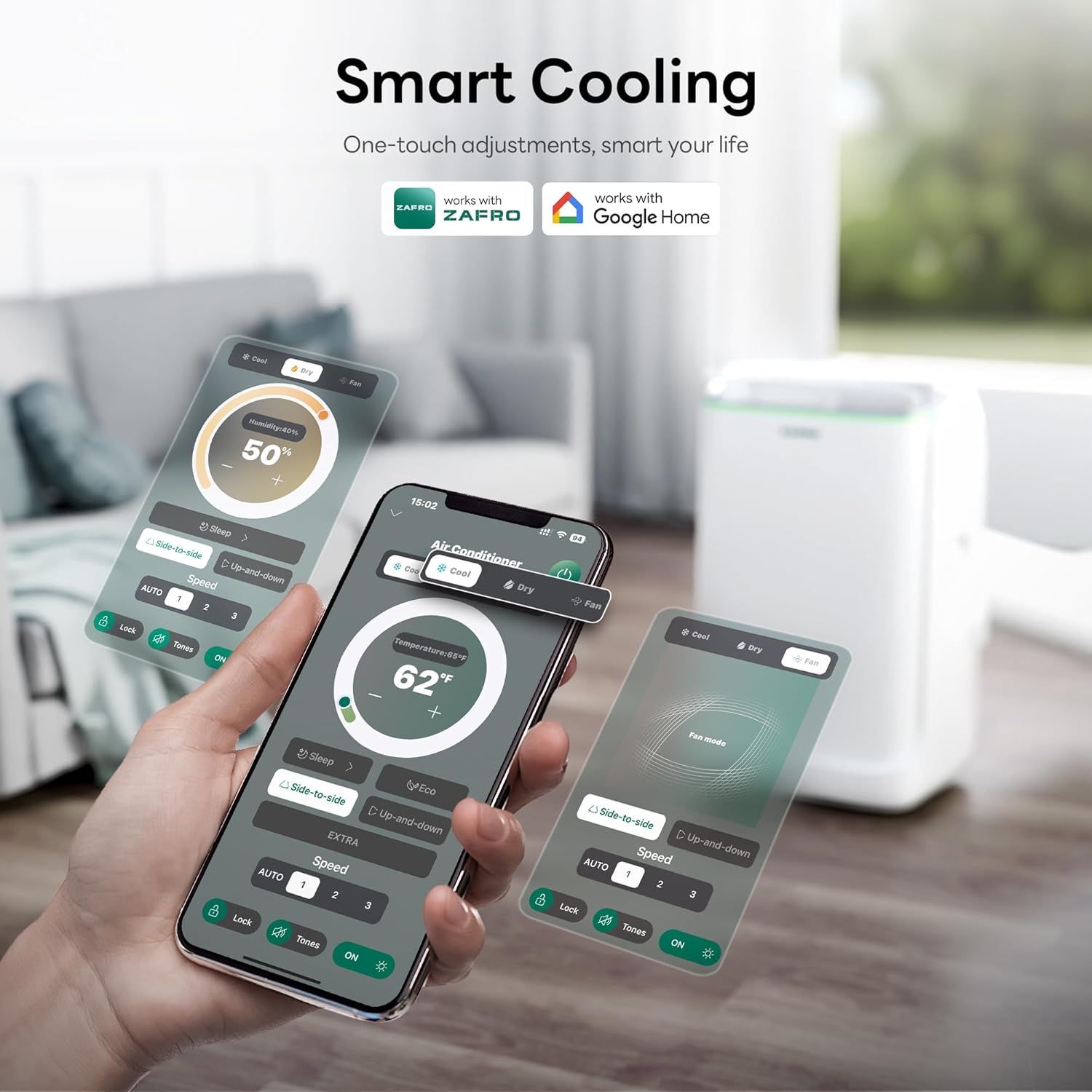 ZAFRO Inverter Tragbare Klimaanlage, 14000 BTU (10000 BTU SACC), intelligente AC-Einheit mit ultra-leiser Kühlung (42 dB)/ohne Drainage/24-Stunden-Timer/APP/Steuerung