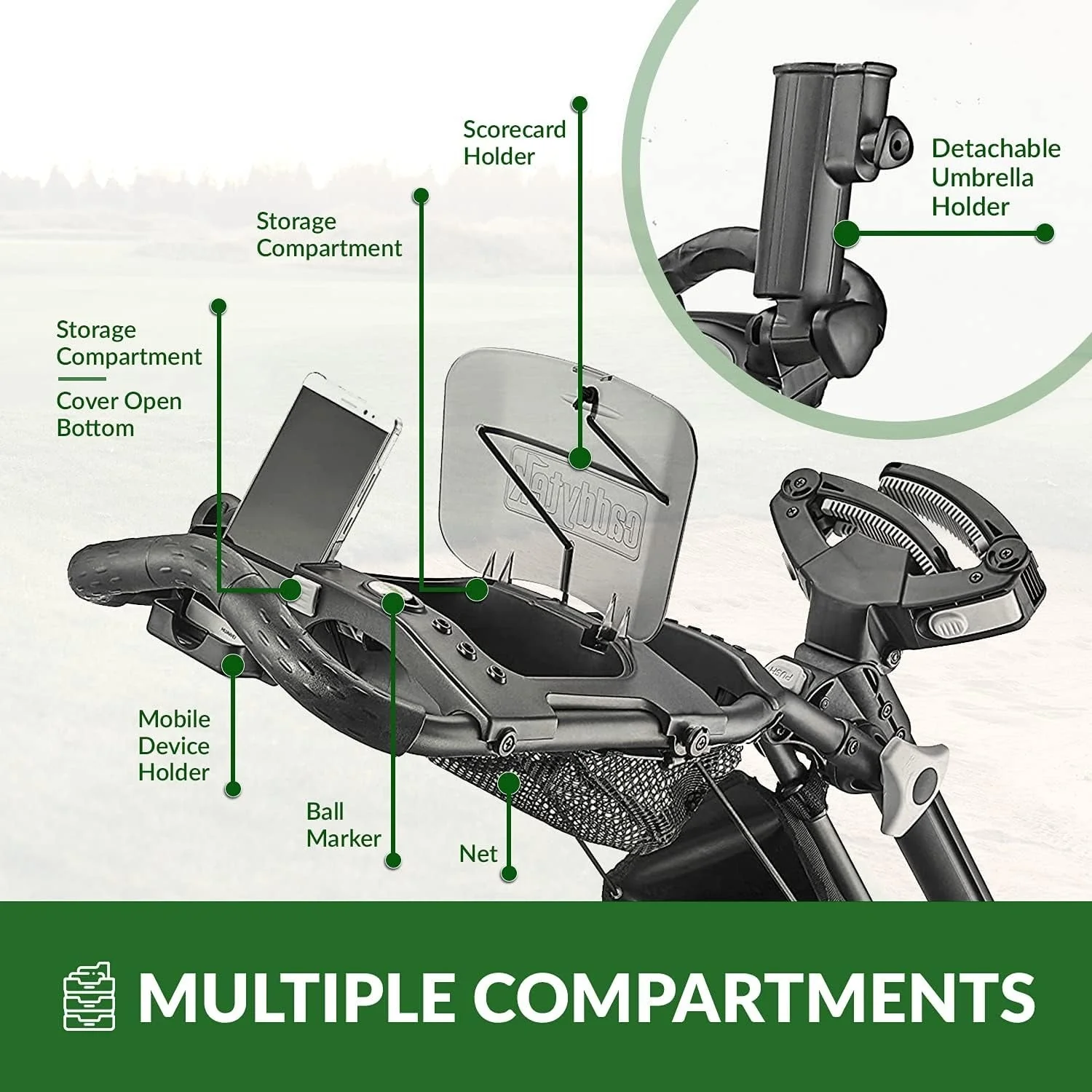 3Wheel Golf Push Cart - Golf Trolley Foldable Collapsible Lightweight Pushcart with Foot Brake - Easy to Open & Close