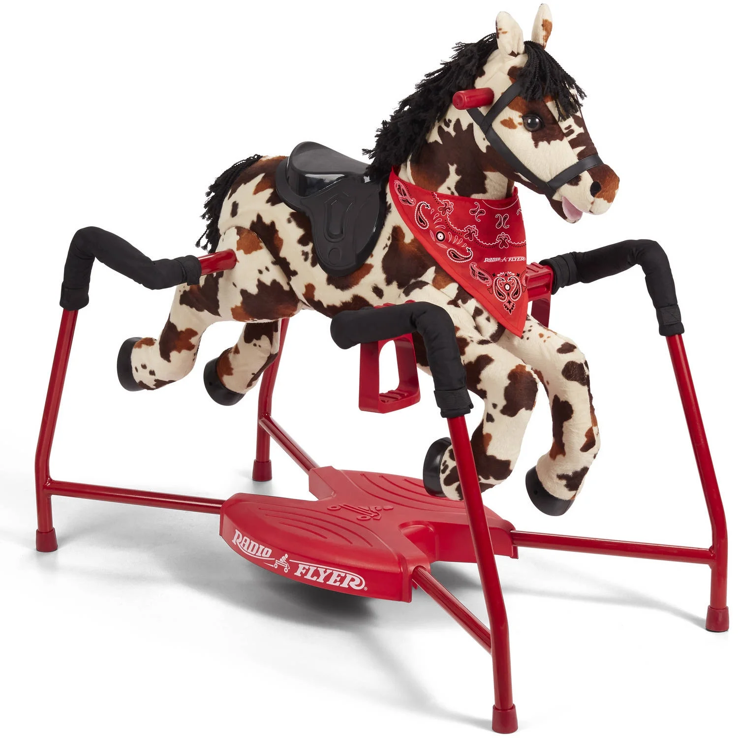 Radio Flyer Freckles: Plush Interactive Riding Horse, Spring Rocking Horse for Kids, Carrot and Comb Included