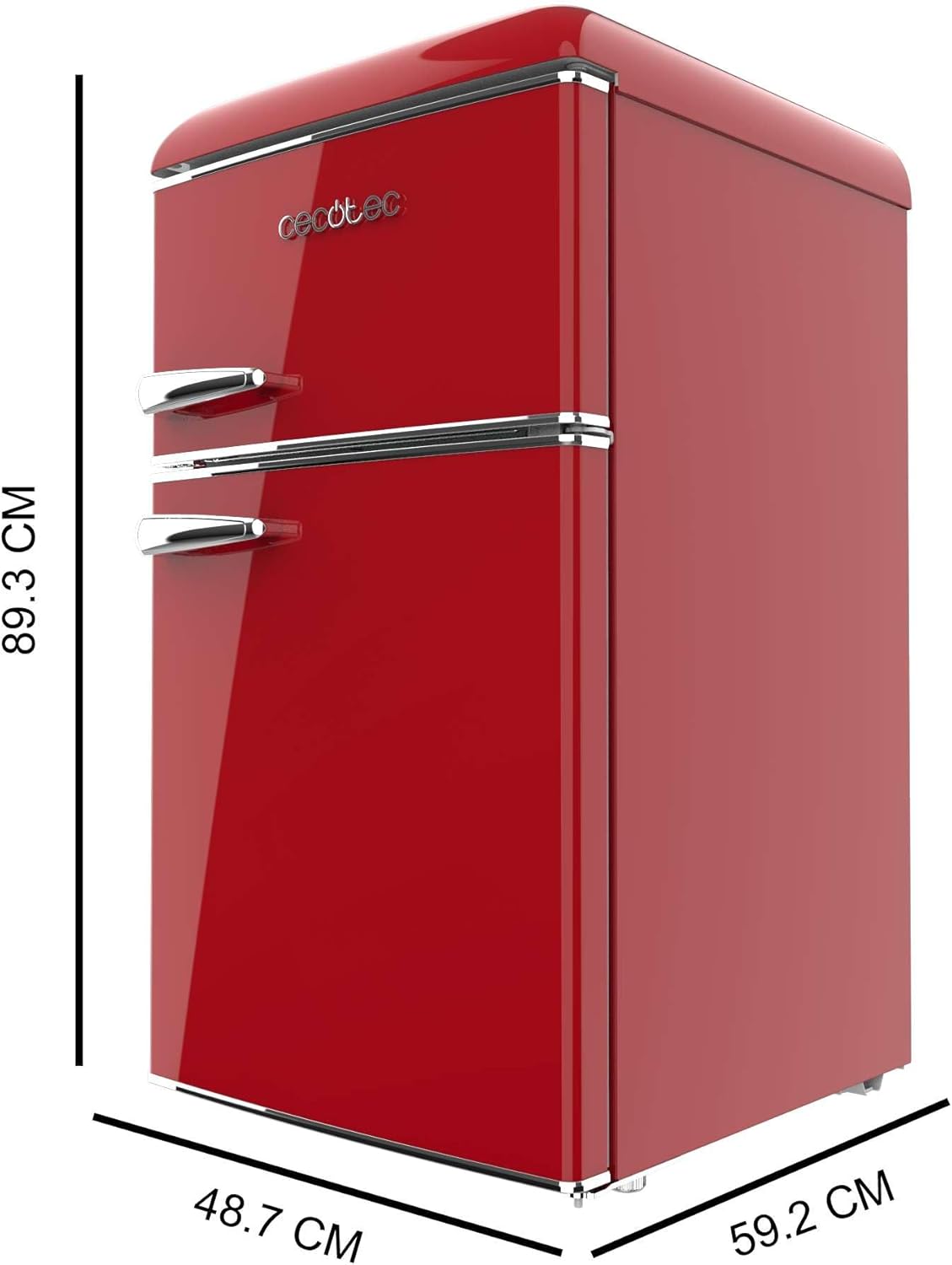 Cecotec Nevera Pequeña - Frigorífico 2 Puertas - Retro 86L - Bolero CoolMarket 2D Origin 86 Red E. 89,3cm de Alto y 48,7cm de Ancho, Clase Energética E, Icebox, Luz Interior y Tirador Cromado, Rojo