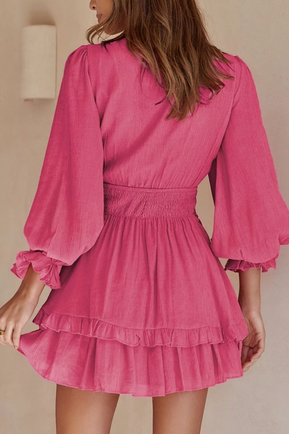Elegant Tie-Front Ruffle Mini Dress with Smocked Waist