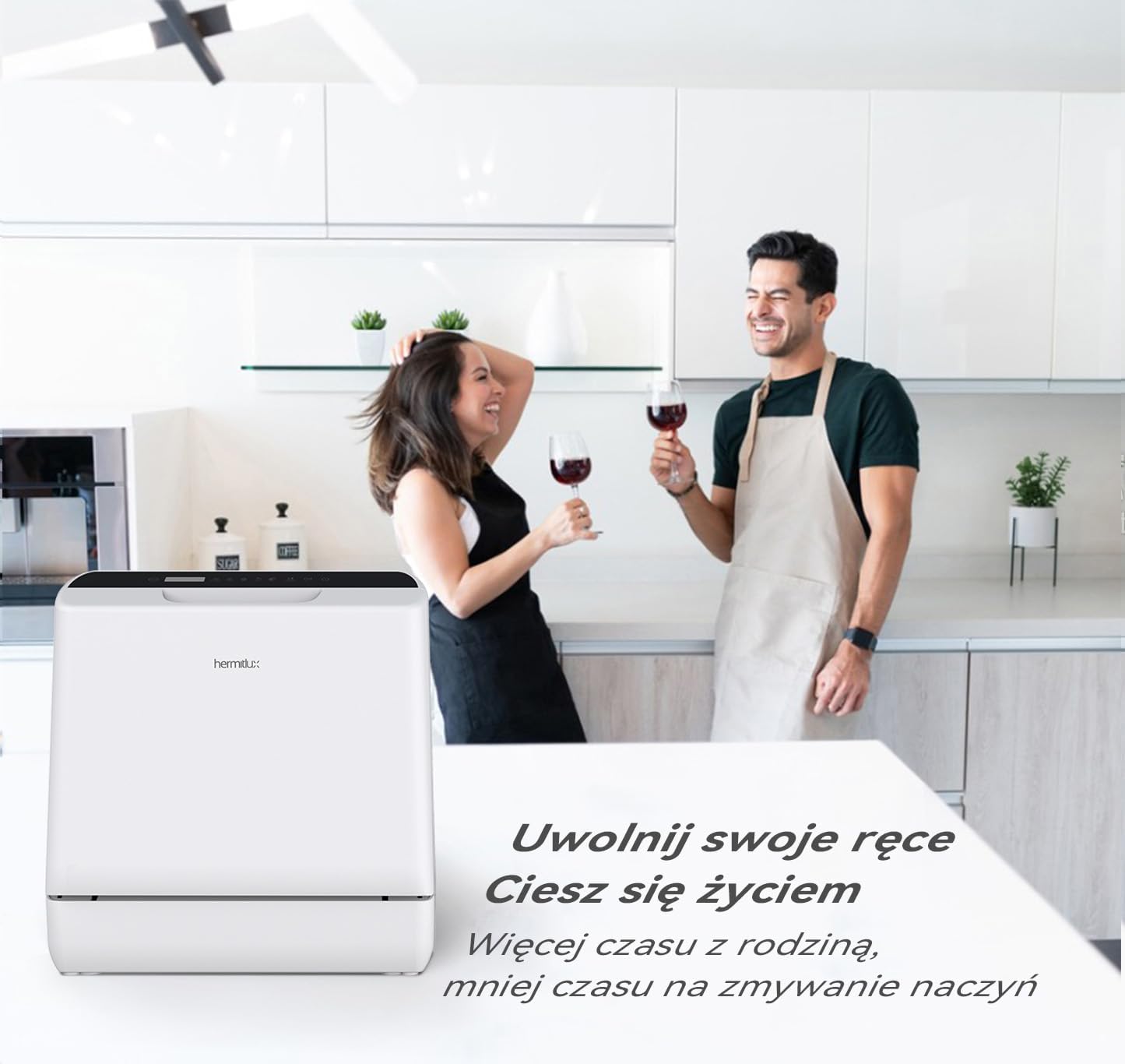 Mini zmywarka stołowa, do użytku z i bez podłączenia do wody, szerokość 43 cm, miejsce na 4 sztućce, do użytku na kempingu, 175 kWh/rok, biały