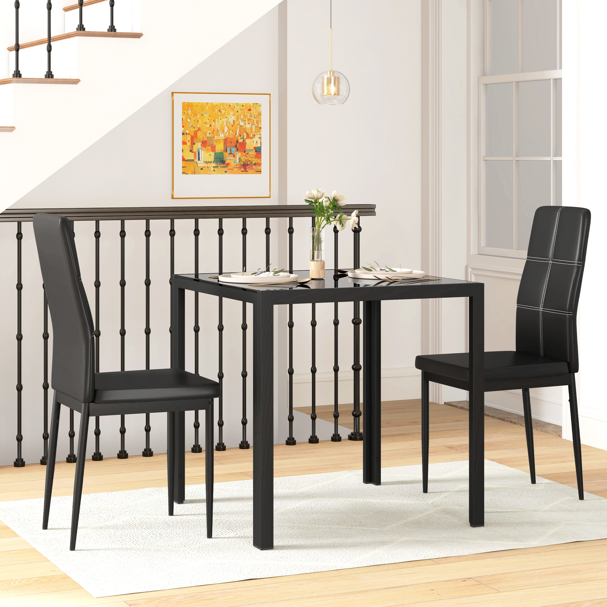 Eetset met Tafel en 2 Stoelen Ruimtebesparend Zwart