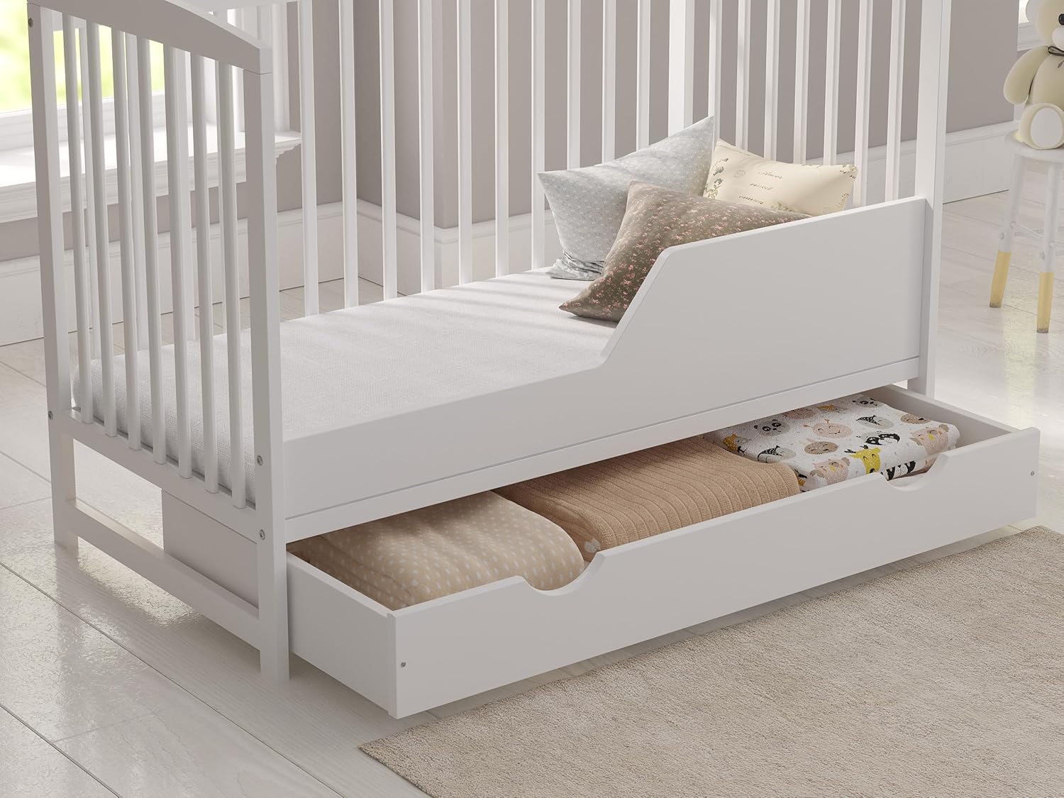 Love For Sleep Babybett Beistellbett 120x60cm mit Schaumstoffmatratze Weiß Jacob Kinderbett Baby Bett Holz - Kinderbett Babybett, Mitwachsend Gitterbett Baby Bed