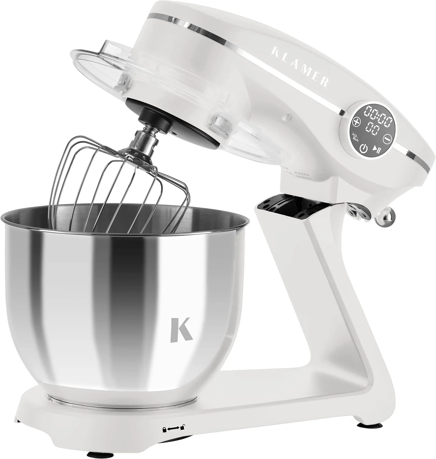 KLAMER Keukenmachine 1800W, Kneedmachine met 6 Liter RVS Kom, 10 Snelheidsstanden met Timer, Klopper, Deeghaak, Garde en Spatdeksel