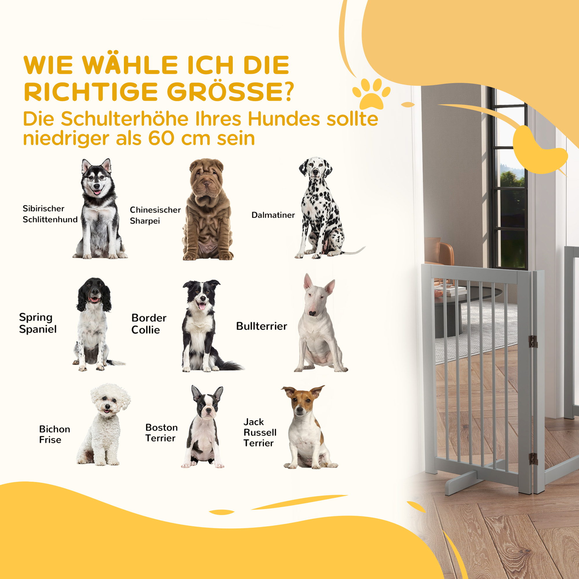 PawHut Hondenhek, vrijstaand, opvouwbaar, met deur & voeten, houten frame, 220x36x91 cm, Lichtgrijs