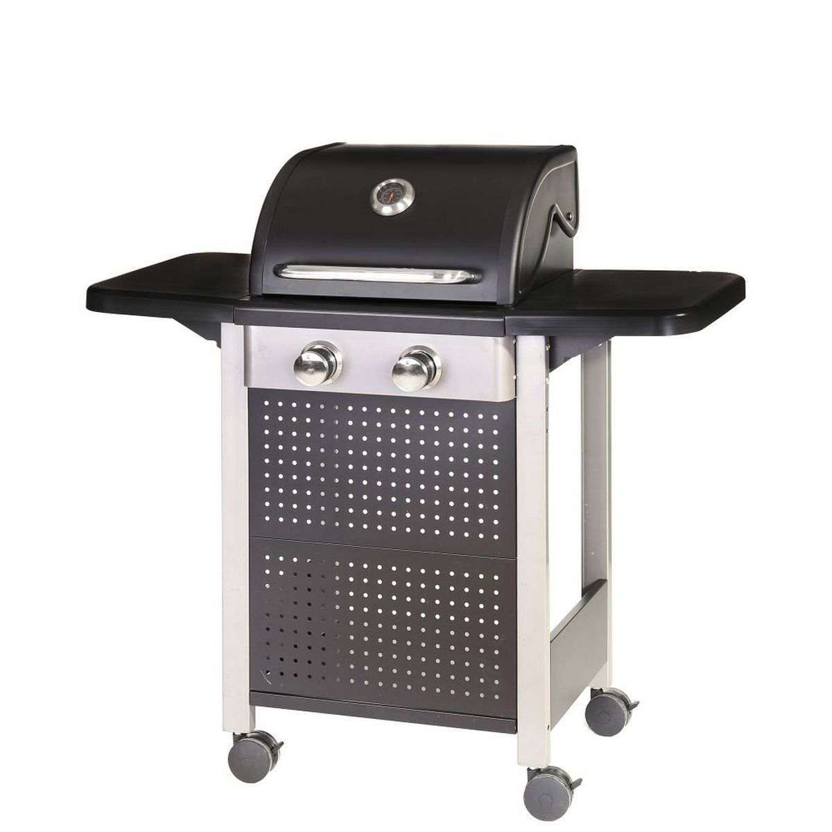 Grill gazowy Birgitt z 2 palnikami, stal czarna, 52x116x110 cm