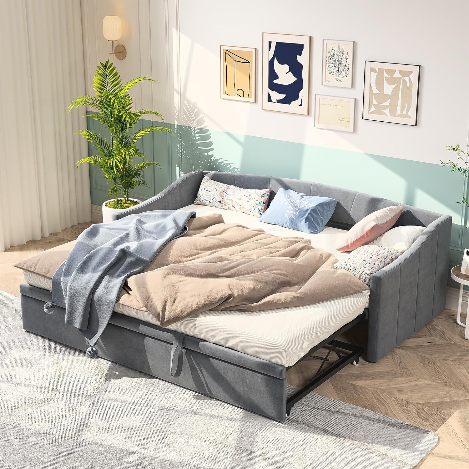 Schlafsofa 90/180 x 200 cm,Schlafsofa mit Bettkasten,Tagesbett Ausziehbar,Schlafcouch Ausziehbar Schlafsofa 200 cm Breit Bett Ausziehbar Zum Doppelbett,ohne Matratze (Grau-A, 90/180 x 200 cm)