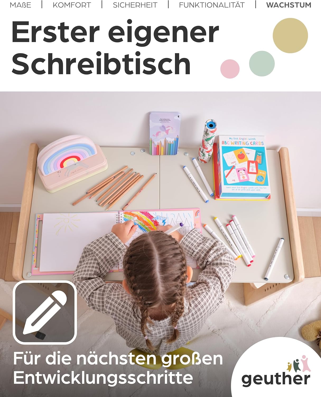 Geuther 4-in-1 Beistellbett Baby Hato, Baby Erstausstattung für Babyzimmer ab Geburt I Gitterbett umbaubar als Kinderbett, Sitzbank oder Kindertisch I Babybett mit Matratze I Buchenholz, Natur-Beige