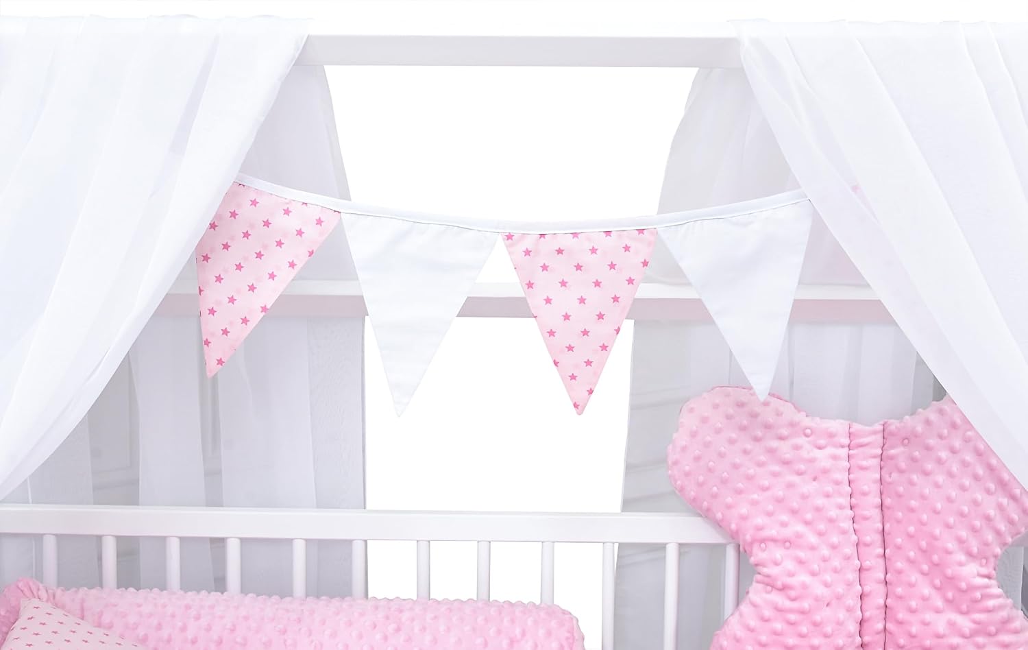 Baby Delux Babybett Komplett Set Hausbett 60x120 cm weiß Schublade Rausfallschutz Kinderbett Matratze Bettwäsche Deko Set (Prince Stars)