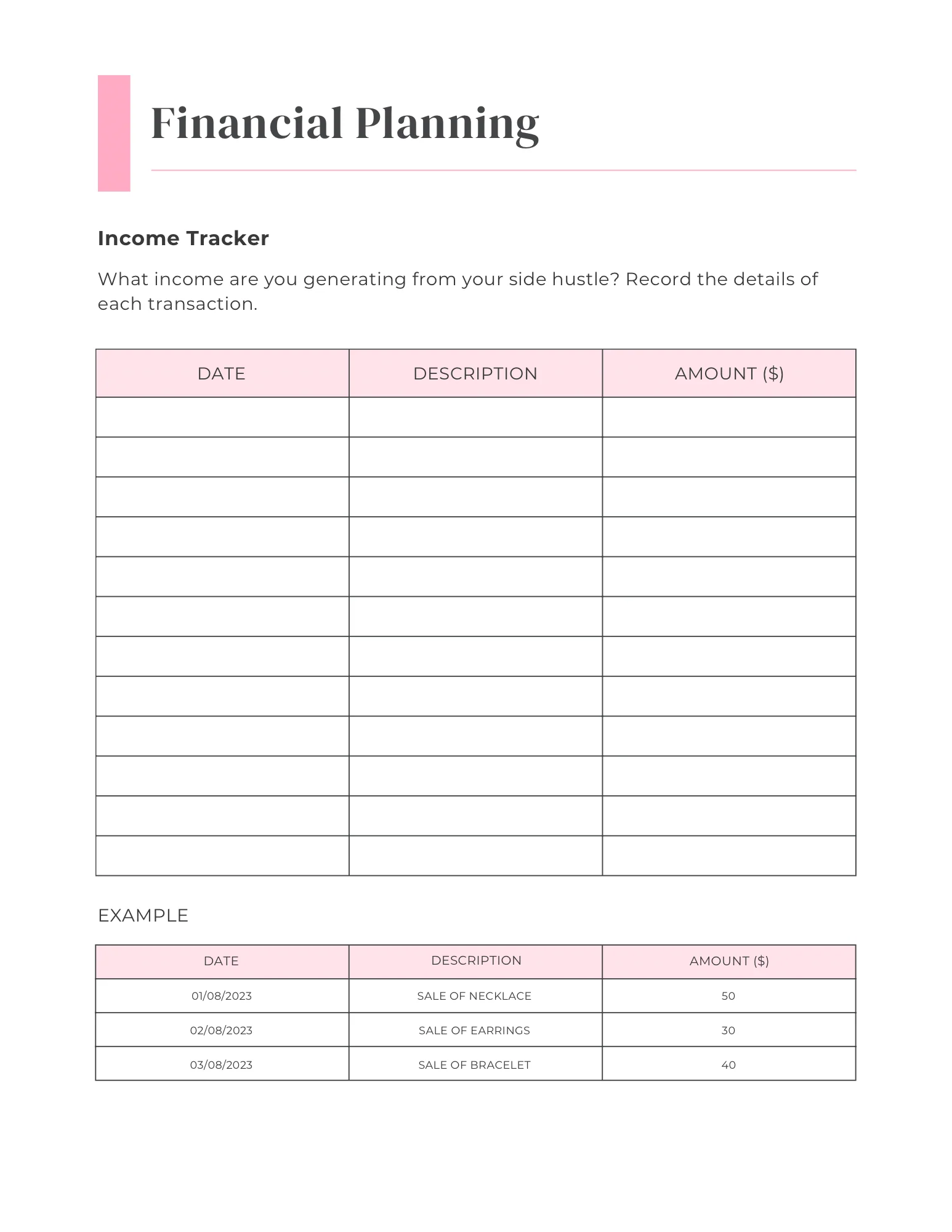 Side Hustle Planner
