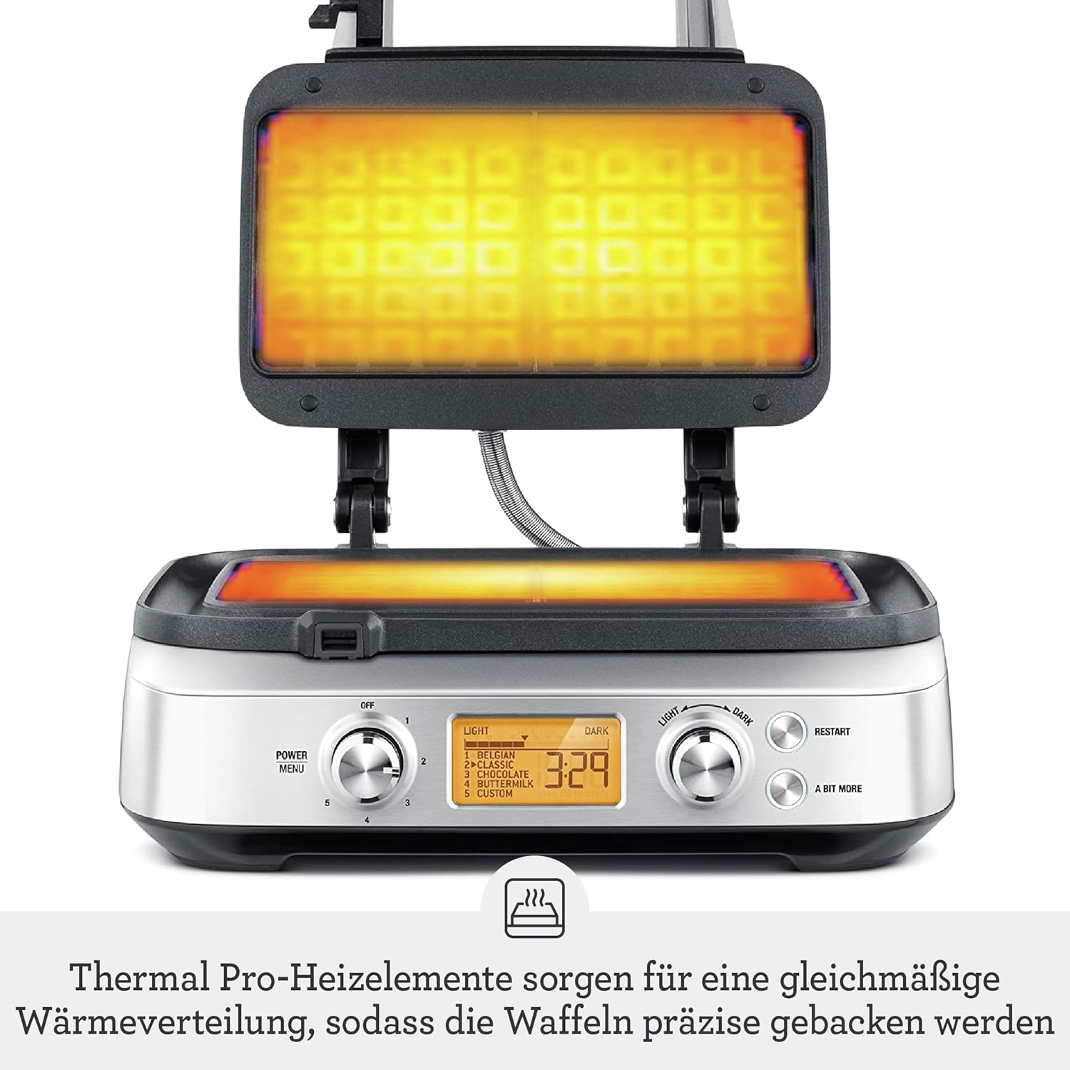 Sage - The Smart Waffle Pro - Waffeleisen - 4 Teigeinstellungen inkl. Belgische Waffeln, Klassische Waffeln - 12 Bräunungseinstellungen, 1000W Leistung, Einfach zu Reinigen - Gebürsteter Edelstahl