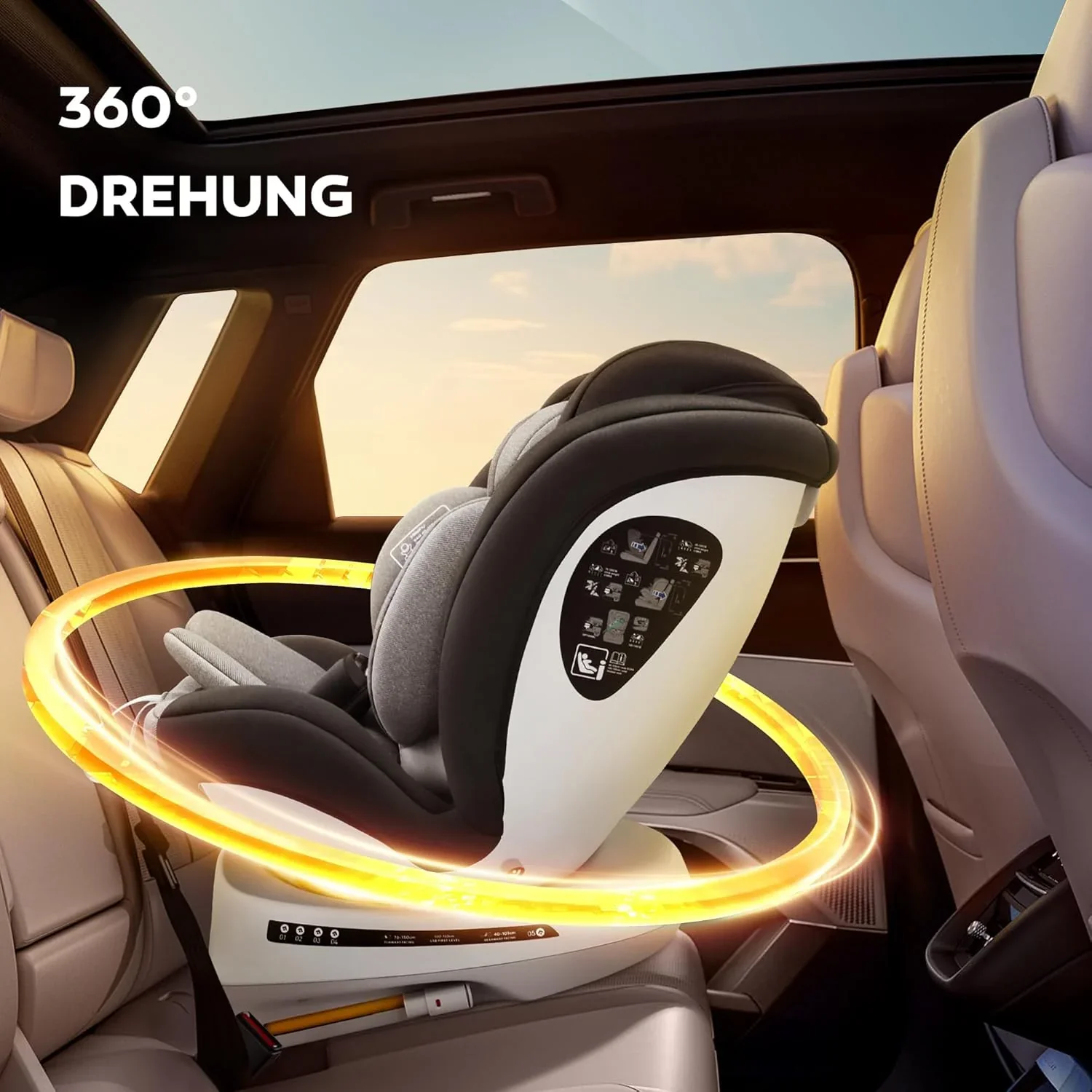Miophy I-Size 360��drehbar Kindersitz, Gruppe 0+1/2/3, 0-12 Jahre, 40-150 cm, Baby Autositz mit isofix
