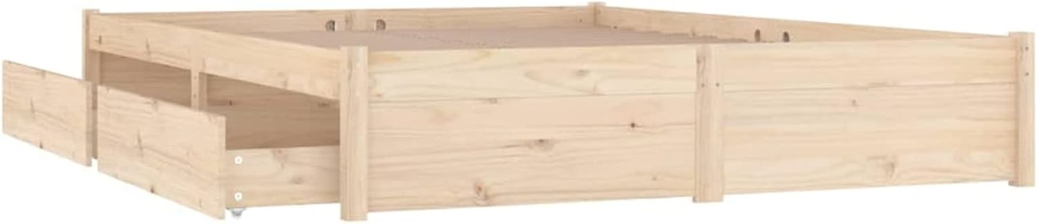 Bett 200x200 mit Stauraum Holz Bett mit Schubladen Stauraumbett mit Lattenrost Doppelbett Bettkasten Jugendbett Holzbett Bettrahmen Schlafzimmer-Natur-200 x 200 cm