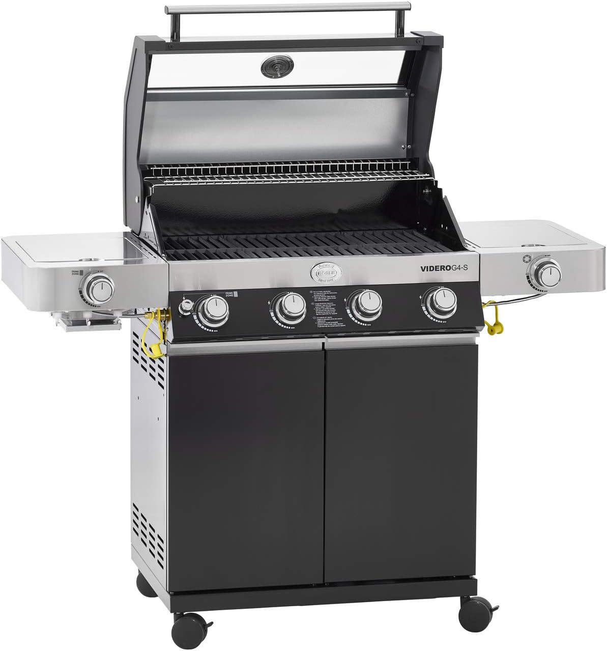 RÖSLE Elektrogrill BBQ-Portable Videro E2-P, tragbarer Tischgrill mit 2 Brennern, Warmhalterost und Deckel mit Glaseinsatz, pulverbeschichteter Stahl, schwarz/silbern