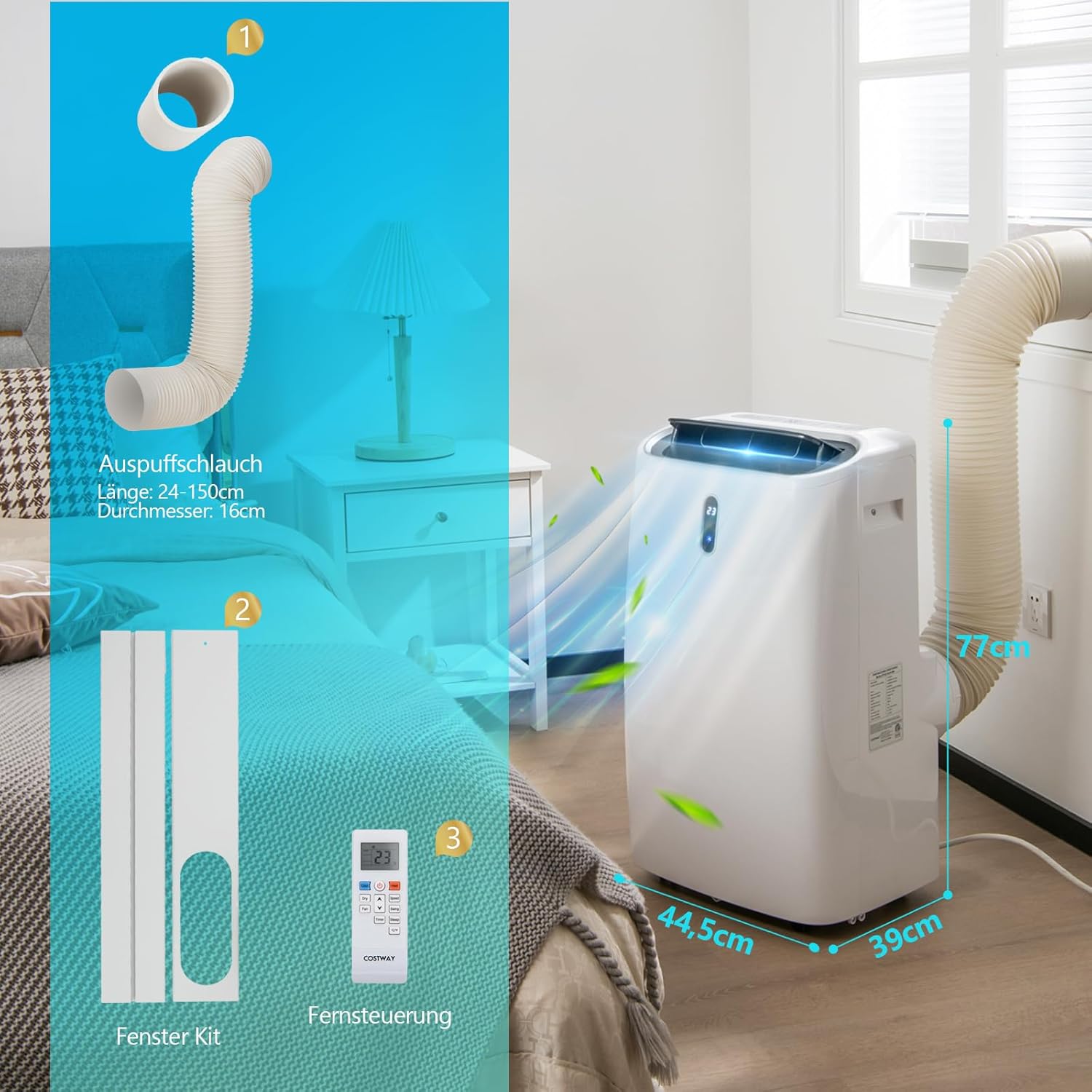 GOPLUS 16000 BTU Klimaanlage mit Abluftschlauch, 5 in 1 mobiles Klimagerät: Kühlen, Heizen, Entfeuchten, Belüften, Schlafmodus | für Raumgröße bis 30㎡ | 24H-Timer | App/Fernbedienung (16000BTU)
