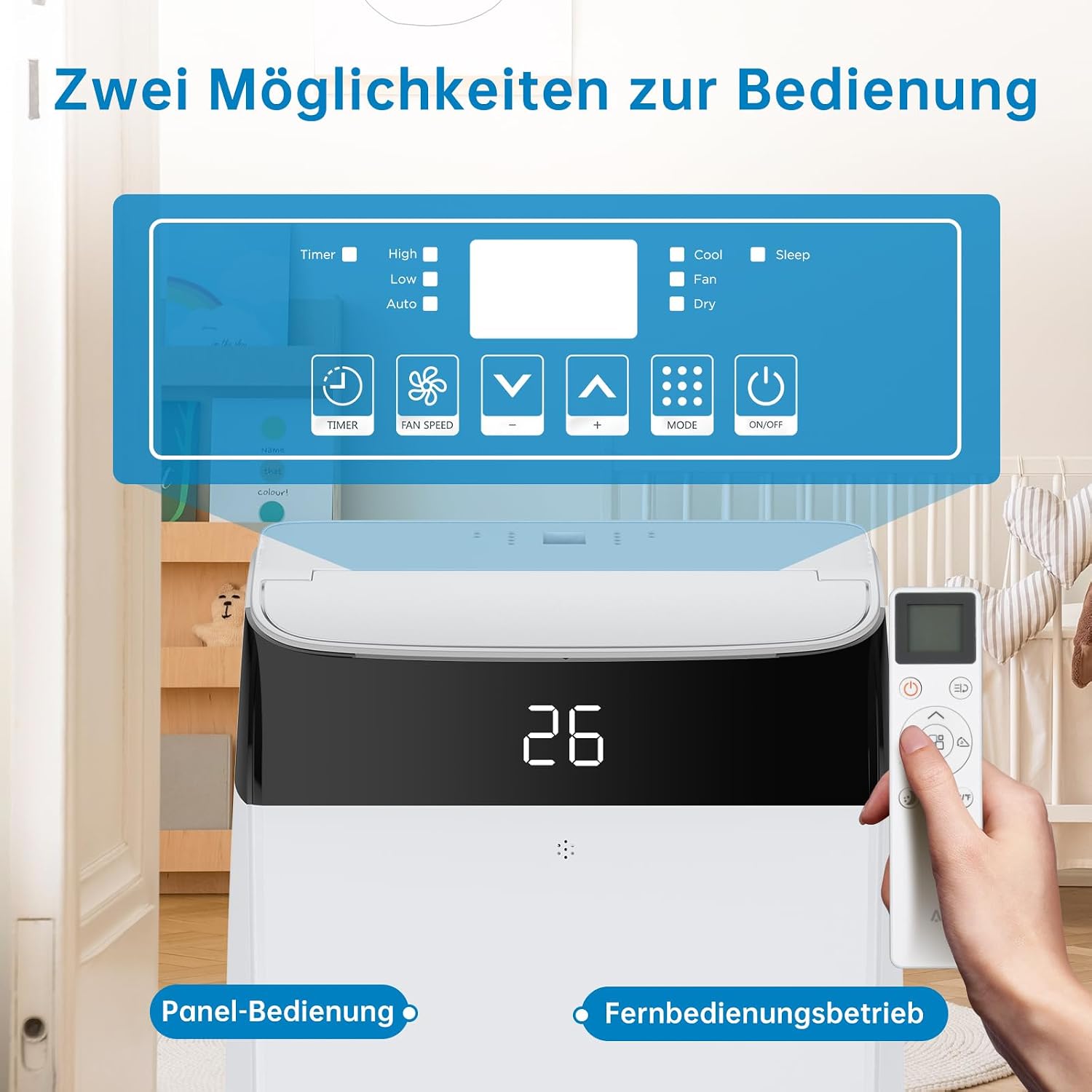 Zstar Mobile Klimaanlage 12000 BTU, 4-in-1 Klimagerät mit Schlafmodus & 24h Timer, kühlt Räume bis 550 sqft, ideal für Wohnung, Wohnmobil, Büro – Energieeffizienzklasse A, Schwarz