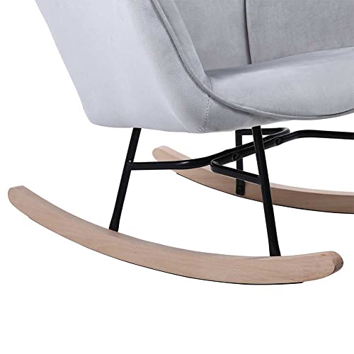 BAKAJI Poltrona Sedia a Dondolo Relax Slitta Rivestimento in Tessuto Struttura Legno Imbottita Piedi in Metallo Base Dondonlante Legno Dimensione 90 x 70 x 95 cm Design Moderno Scandinavo (Grigio) : Casa e cucina