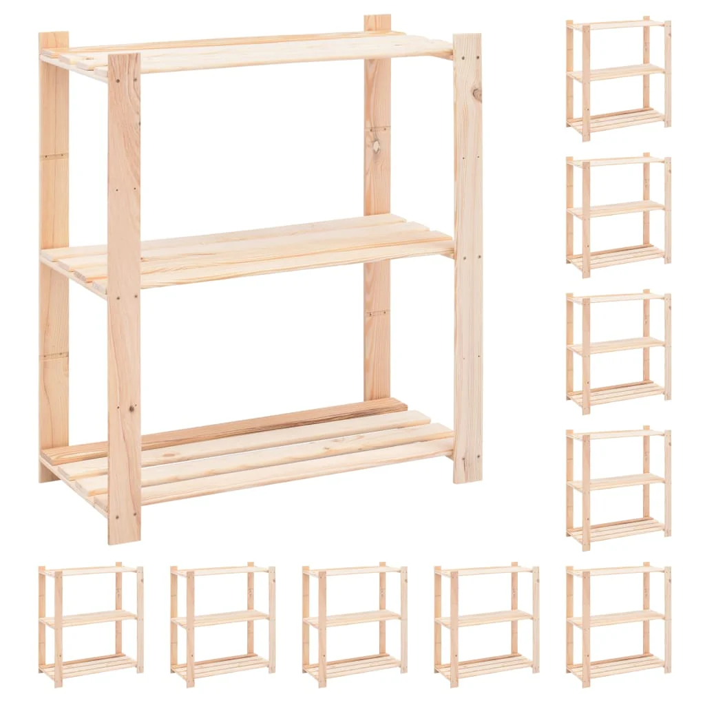 2025 Opslagrekken met 3 planken, 10 stuks, 80x38x90 cm massief grenenhout, 150 kg