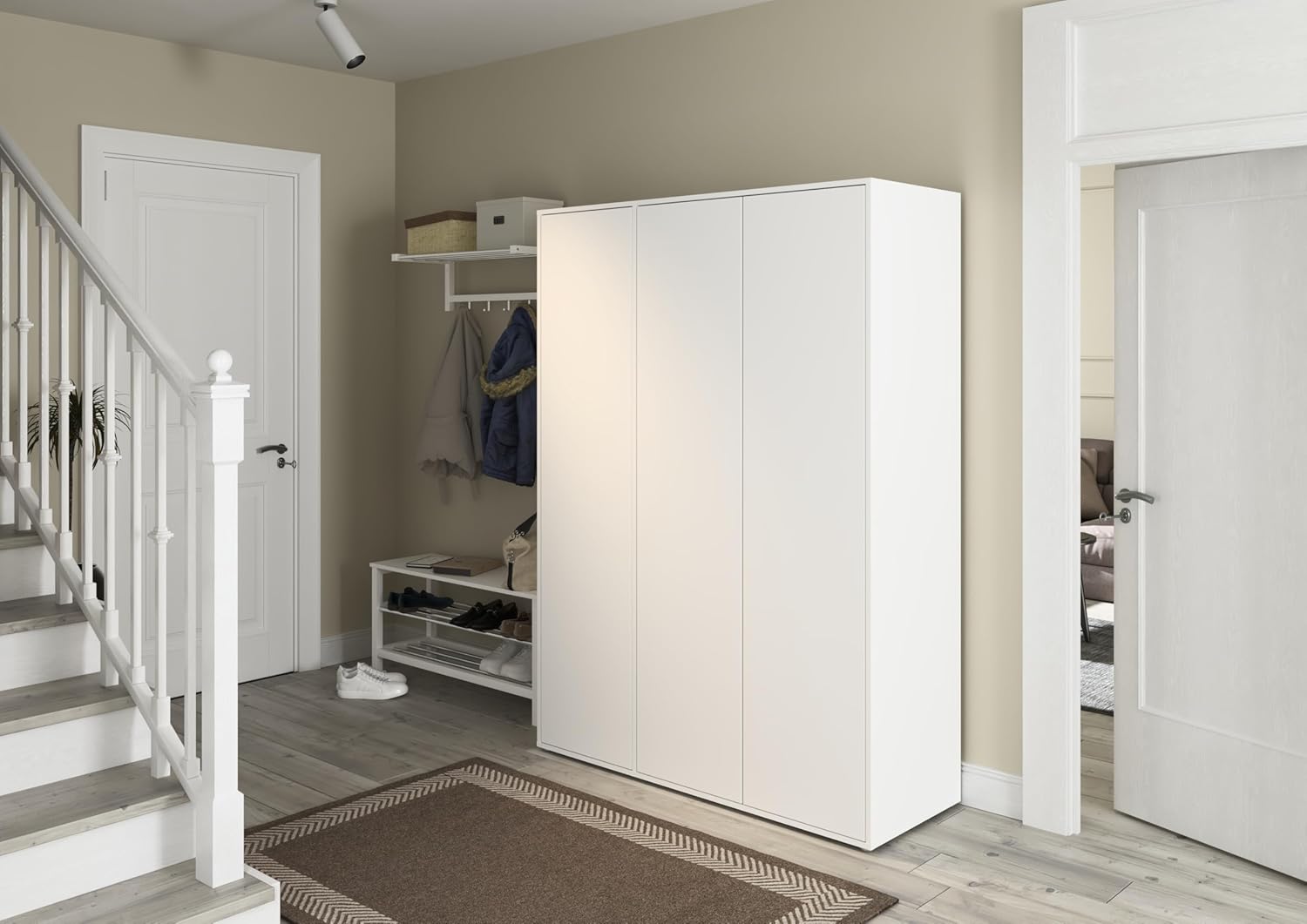 Rauch Möbel Nabila Kleiderschrank für Schlafzimmer, Kinderzimmer, Jugendzimmer, Flur, 3-türig, Push-to-Open, mit Zubehör Classic, Farbe Weiß, Breite 140 cm