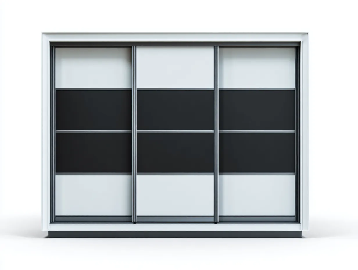 Kleiderschrank mit Schiebetüren - Metall-Holzwerkstoff-Glas - 198 x 60 x 202 cm - Weiß-Schwarz - Moderner Stil