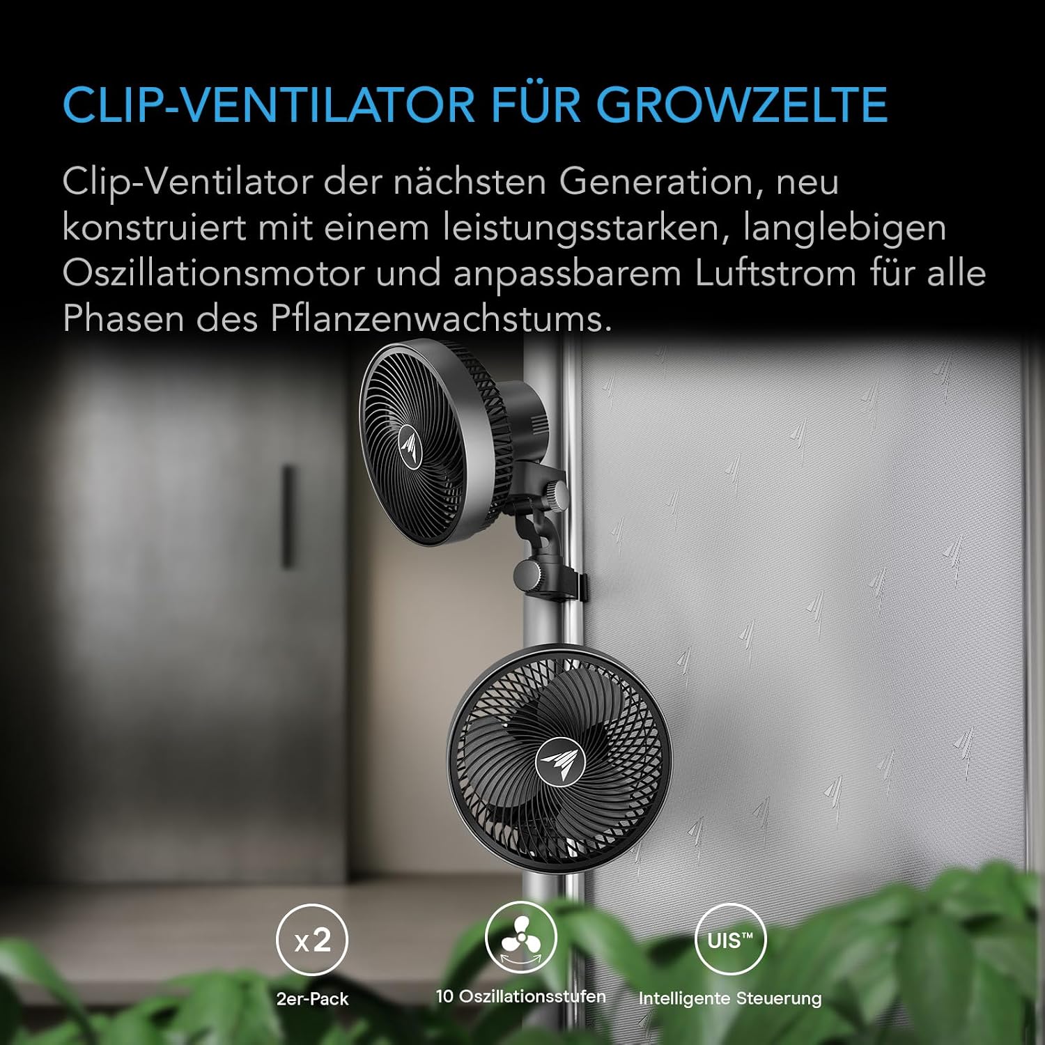 AC Infinity CLOUDRAY S6 (2er-Pack) – Clip-Ventilator 150mm für Grow Zelte, mit langlebigem EC-Motor, 10 Windstufen, 10 Oszillationsstufen, für Umluft und Kühlung im Indoor Grow