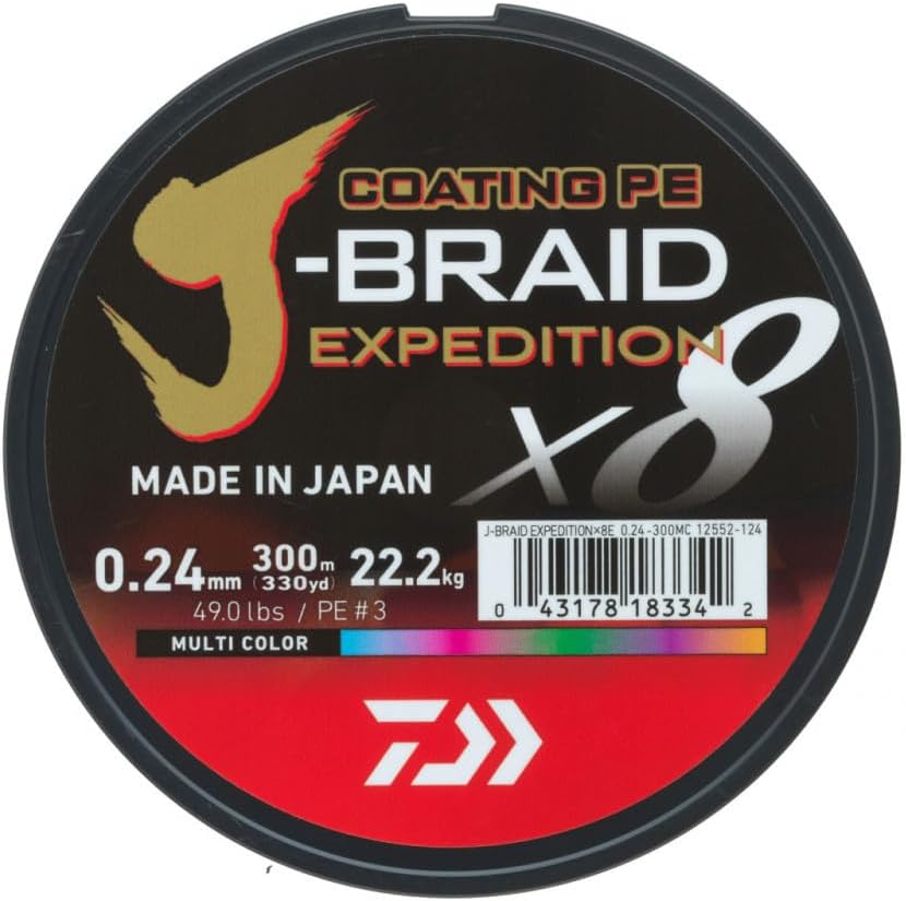 DAIWA J-Braid Expedition X8E, 0,13mm, 8,4kg/18,5lbs, 3000m, Multi-Color/Mehrfarbig, Geflochtene Angelschnur, 12552-313