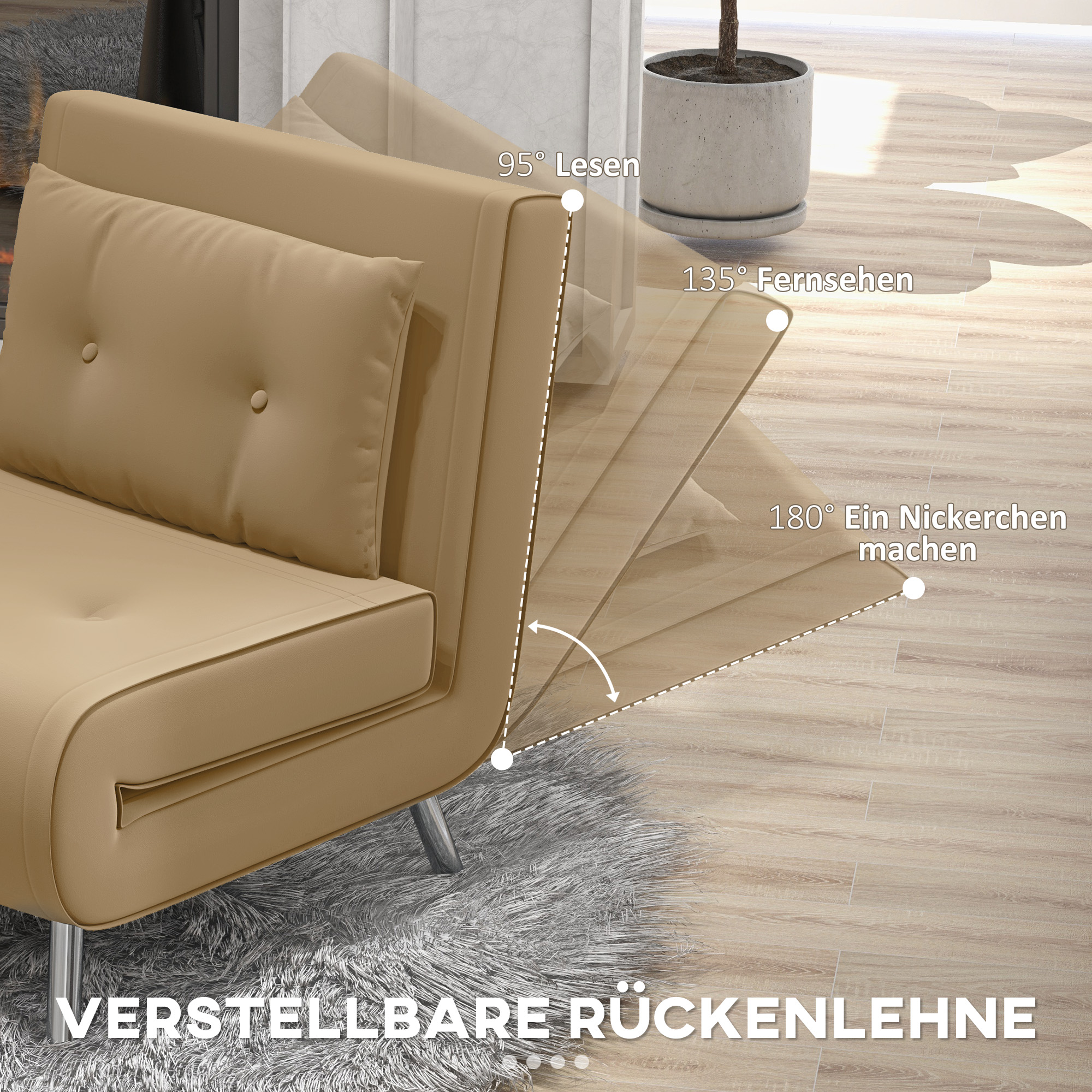 Ligstoel Stoel met Ligfunctie Slaapstoel, Knoopsgatensteek, Linnenlook, 77 cm x 88 cm x 83 cm, Bruin