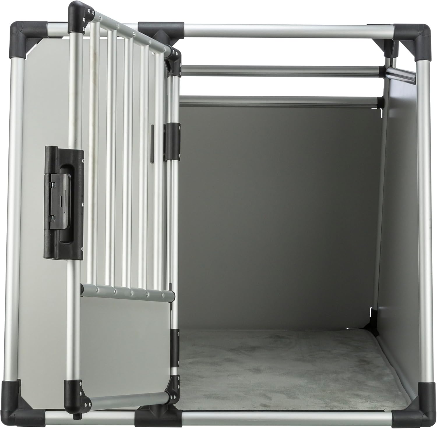 TRIXIE Hunde-Transportbox, Aluminium, L: 92 x 64 x 78 cm, grafit, rutschfste Liegematte, Klettleiste am Boden, Sicherheitsverschluss, stabil und geruscharm, hochgeschlossene Wnde - 39338