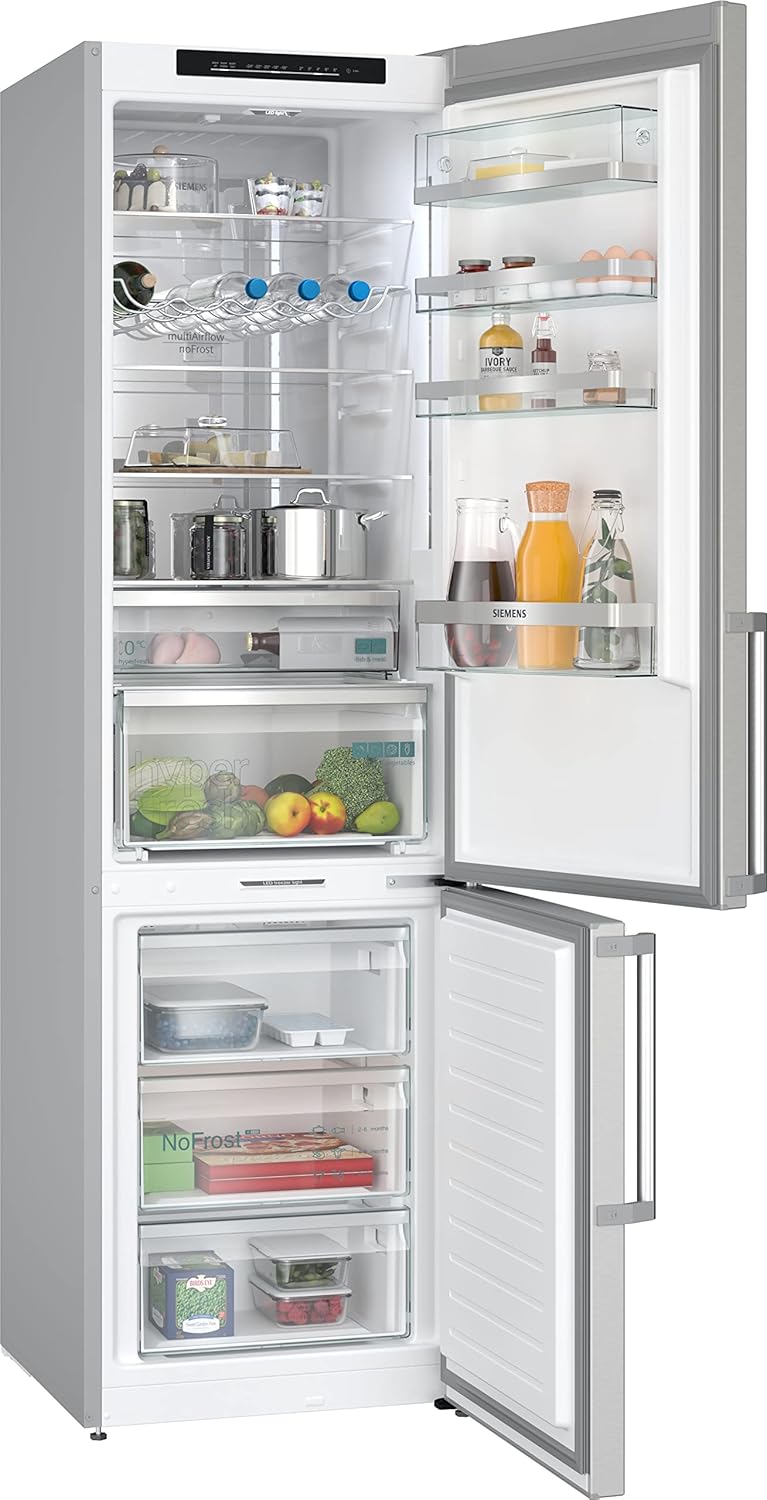 SIEMENS KG39EAICA iQ500 Kühl-Gefrier-Kombination, 201 x 60 cm, 249 L Kühlen + 94 L Gefrieren, LowFrost seltener abtauen, LED-Beleuchtung gleichmige Ausleuchtung, BigBox Platz für groes Gefriergut