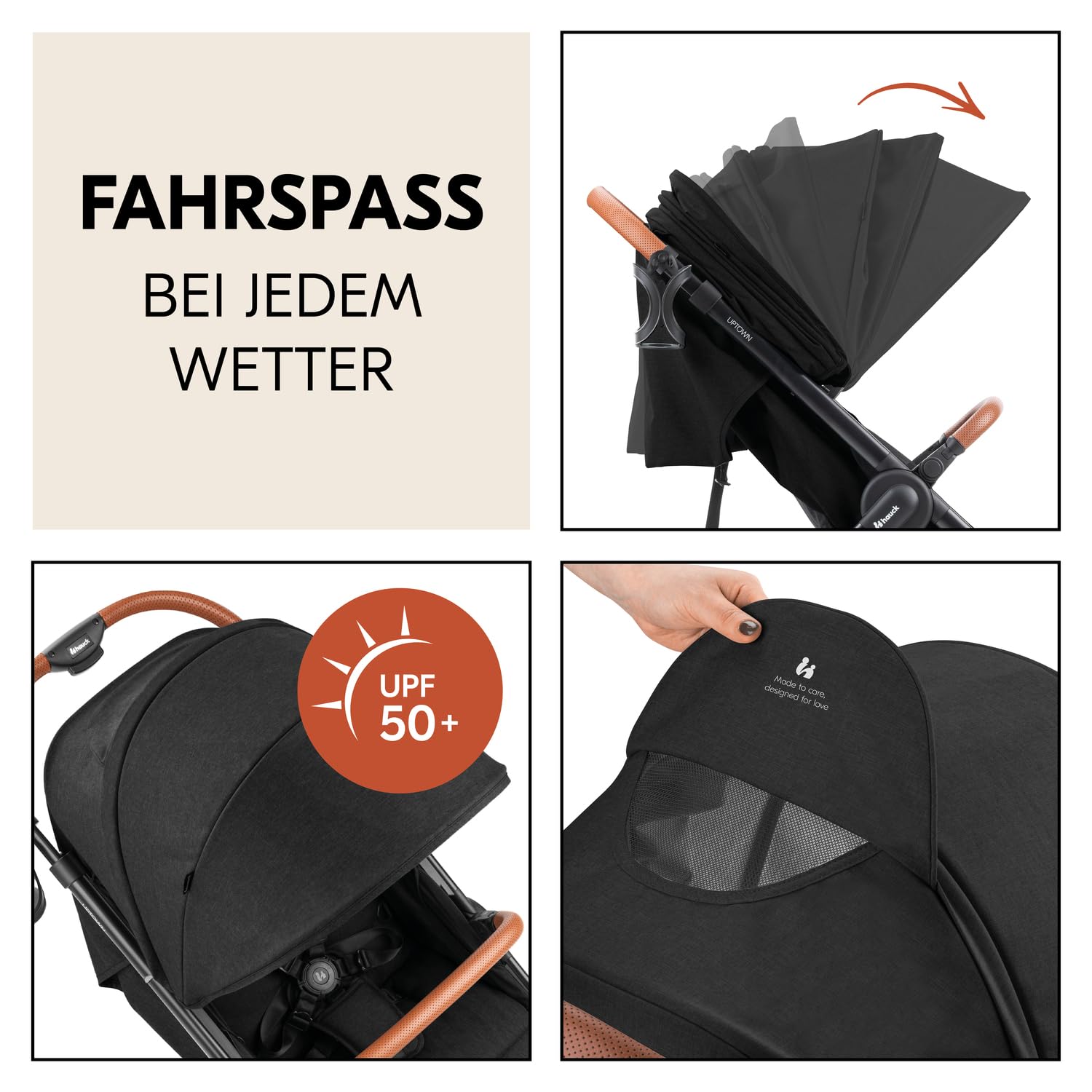Hauck Uptown Kinderwagen Melange Rose – Kinderwagen für jedes Gelände, extra großer Sitz, flache Liegeposition, Gummiräder, Federung, kompakt und einfach zusammenklappbar, mit Regenschutz