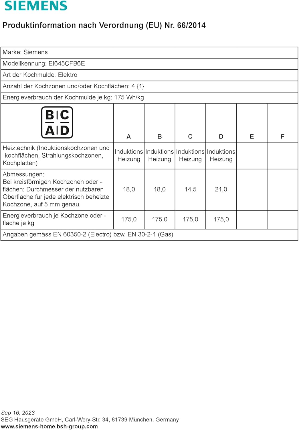 Siemens EQ522IA00 iQ500 Herd-Glaskeramik-Kochfeld-Kombination herdgesteuert, 59,4 cm breit, granit Glanz-Emaille - einfache Reinigung, cookControl10 - Automatikprogramme