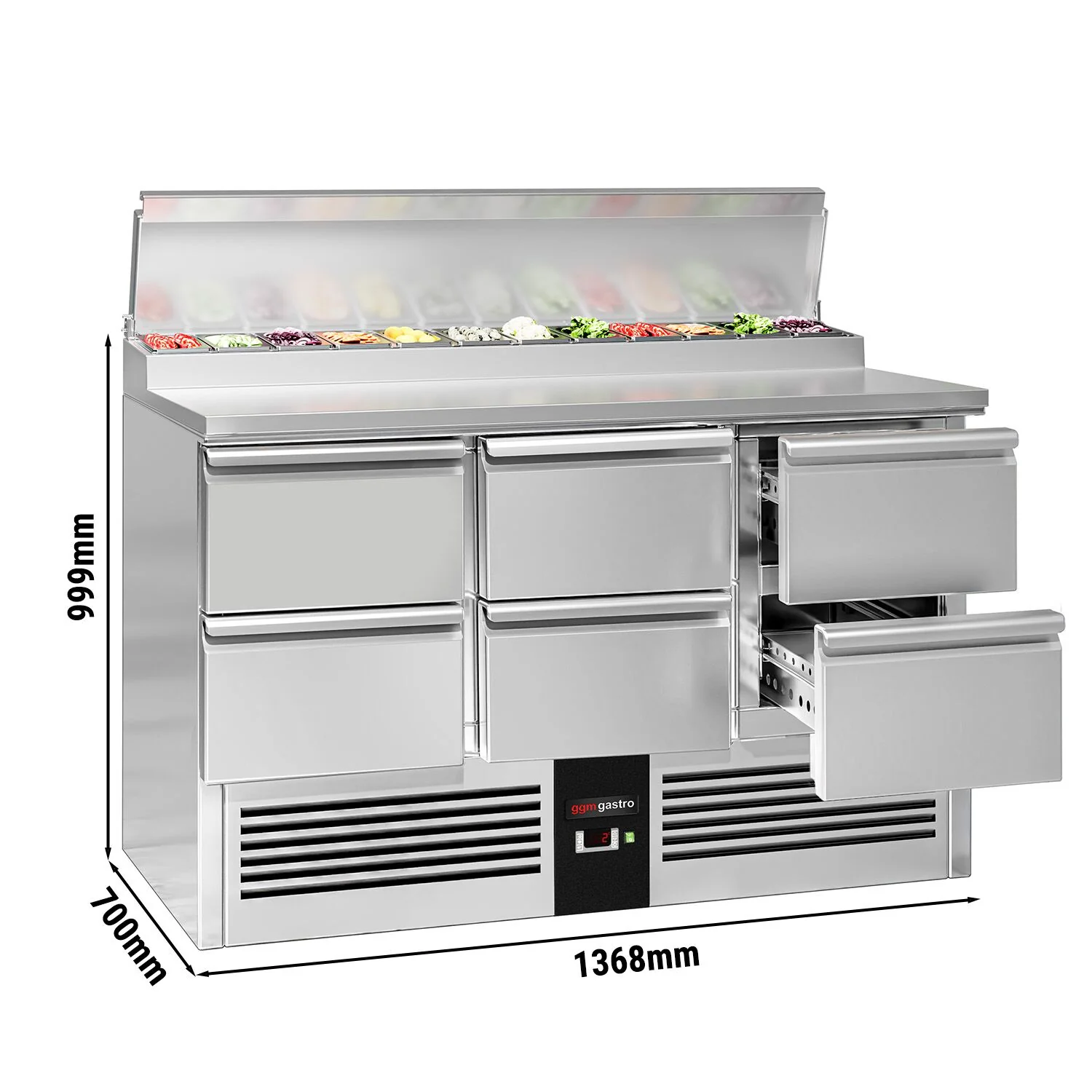 Saladette PREMIUM - 1368x700 mm - 6 skuffer - med lokk - for 8x GN 1/6 beholdere