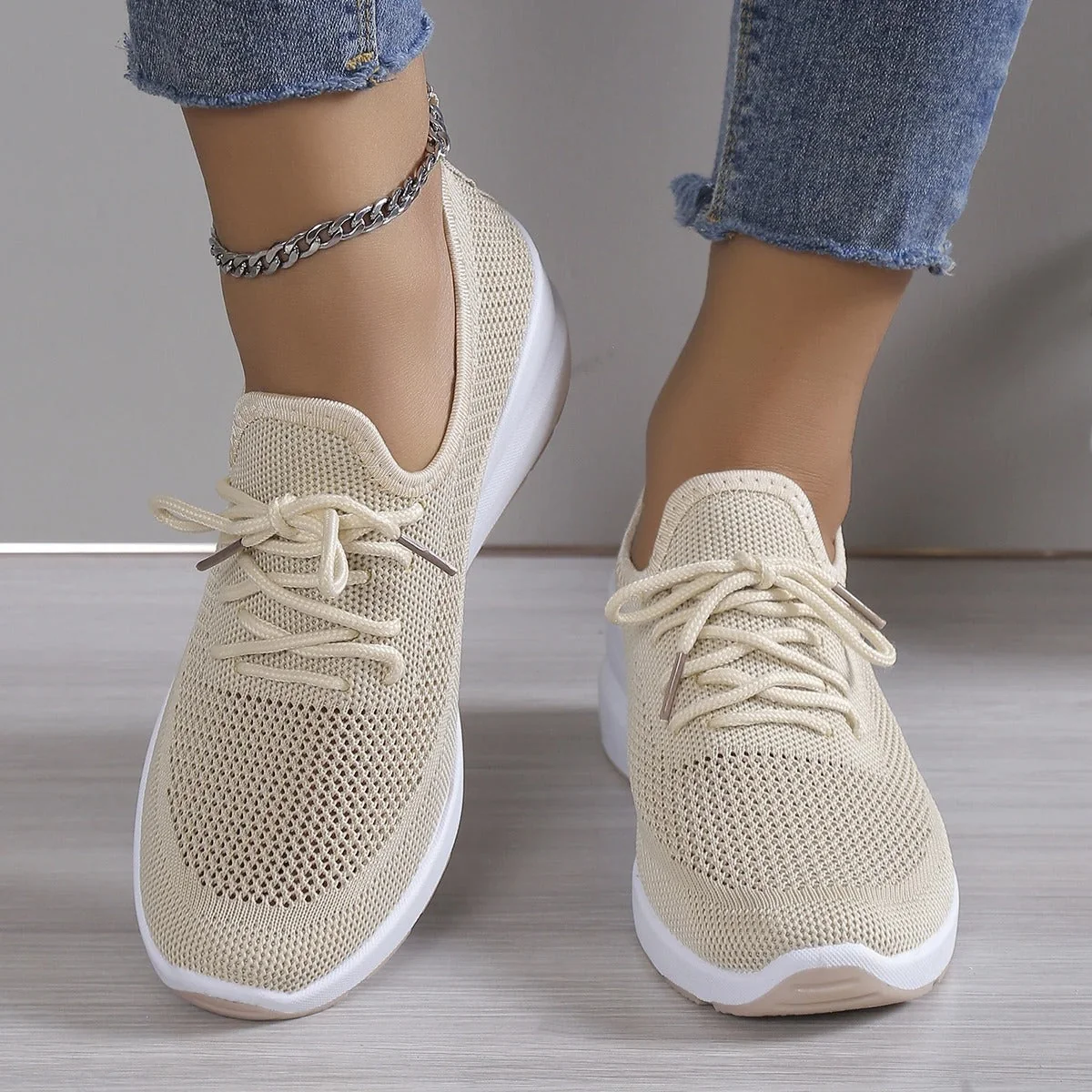 Damen Sneaker mit Keilabsatz und Plateau �C Atmungsaktives Mesh