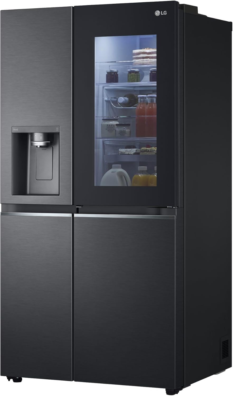 LG GSXV91MCAE Amerikanischer Kühlschrank Side by Side InstaView Total No Frost mit Gefrierfach, 635 l, Nano-UV-Eis-Spender, Türkühlung, Linear Cooling, Smart Kühlschrank mit WLAN und Gefrierschrank