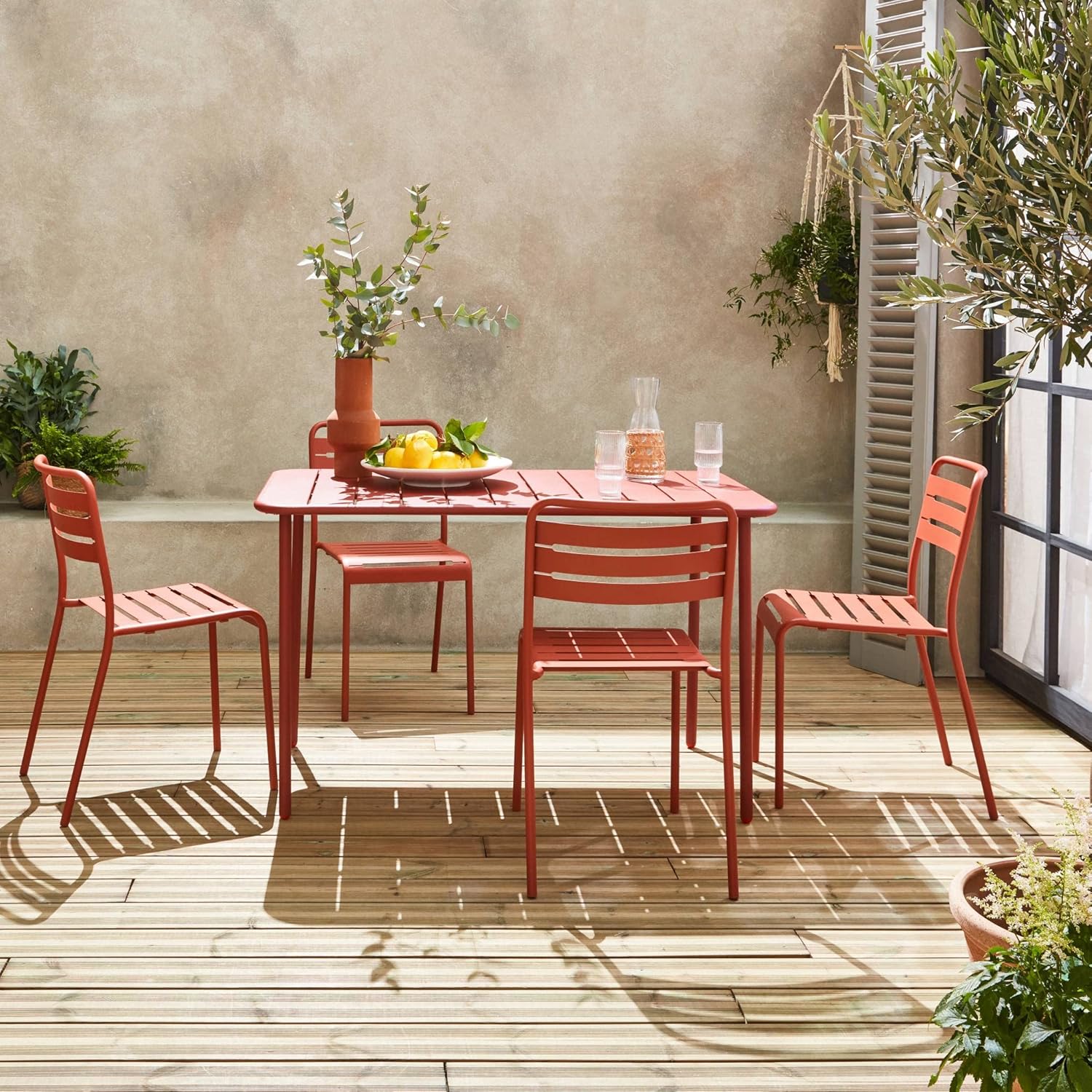 sweeek - Gartentisch und 4 Stühle aus Stahl, 120x70xH72,5 cm - Amelia