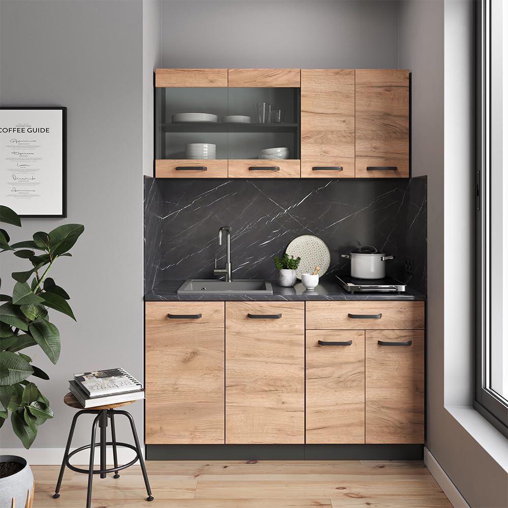 Vicco Singleküche R-Line, Goldkraft Eiche, 140 cm ohne Arbeitsplatte, zur flexiblen Erweiterung mit weiteren Modulen geeignet