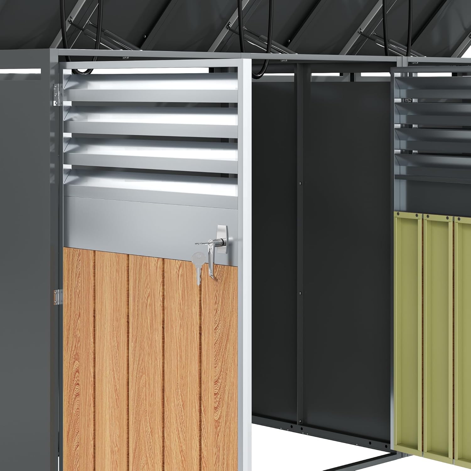 Mülltonnenbox 4Er für 4 Mülltonne Bis 240L mit Klappdeckel, Lüftungsöffnung Mit Lamellen, Trash Storage Compartments,Abschließbar, Zwei Türen, Garten Müllbox, Mülltonnenverkleidung,4 Bin